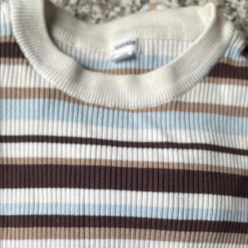 Garage woman’s Crewneck Sweater - Cream, Light Blue, Brown Stripes